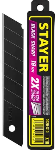 STAYER BLACK SHARP, 18 мм, 10 шт, сегментированные черные особоострые лезвия (0920-S10)