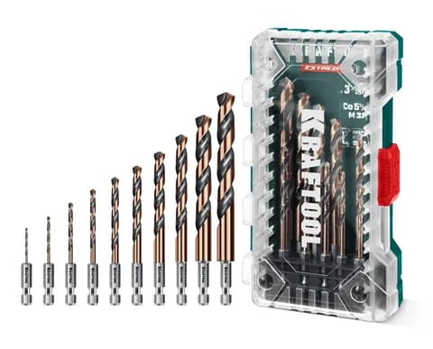 KRAFTOOL НЕХ-1/4″, 10 шт, набор сверл по металлу для винтовёртов и шуруповертов IMPACT READY (29652-H10)