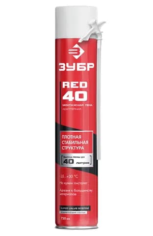 ЗУБР RED 40, 750 мл, адаптерная, всесезонная, SVS, выход до 40 л, монтажная пена (41143)