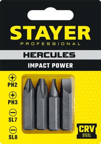 STAYER Hercules, 36 мм, 4 шт, биты для ударной отвертки, Professional (25667-S4)
