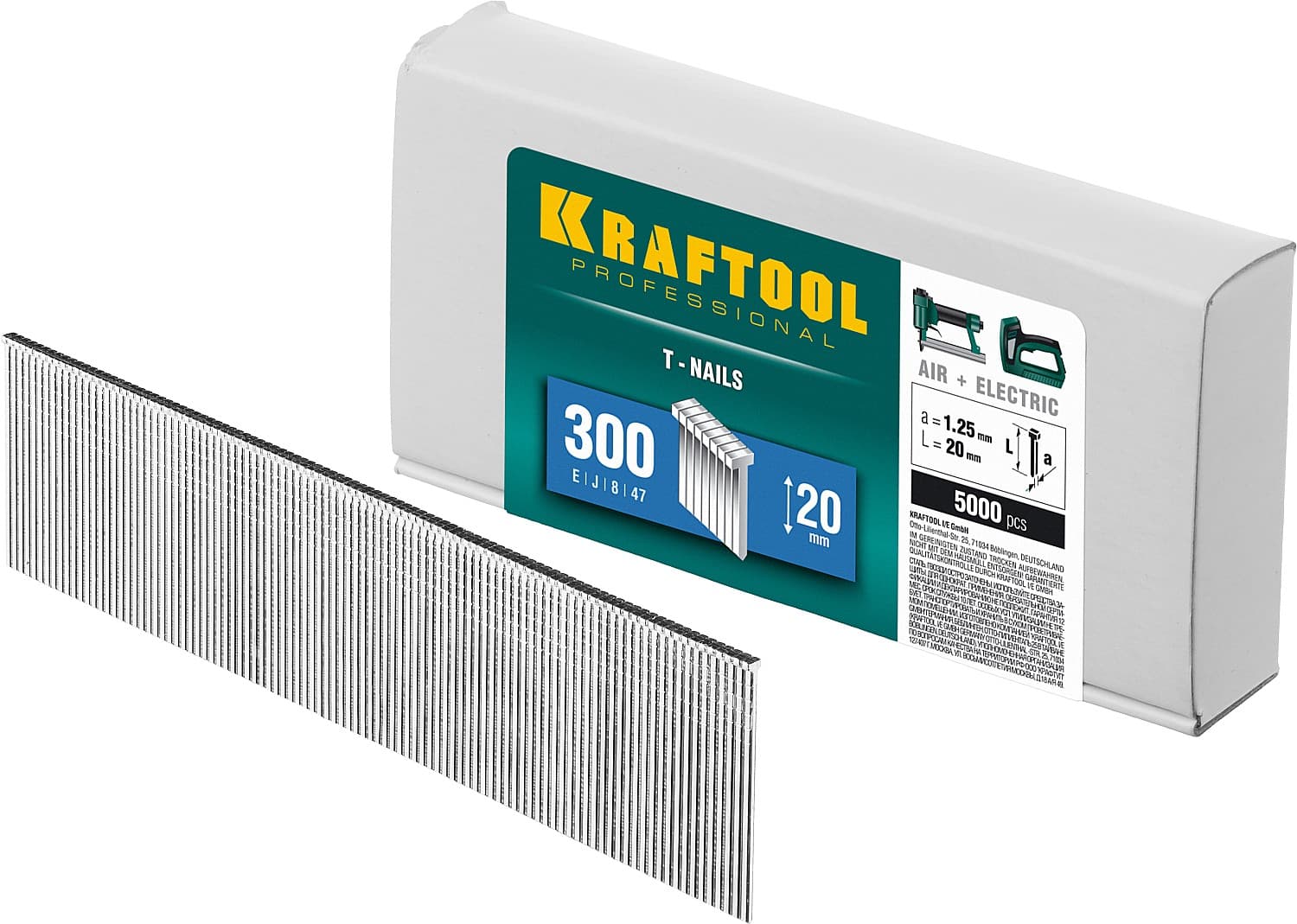 KRAFTOOL гвозди тип 300 (47/J/ F), 20 мм, калибр 18GA. 5000 шт (31785-20)