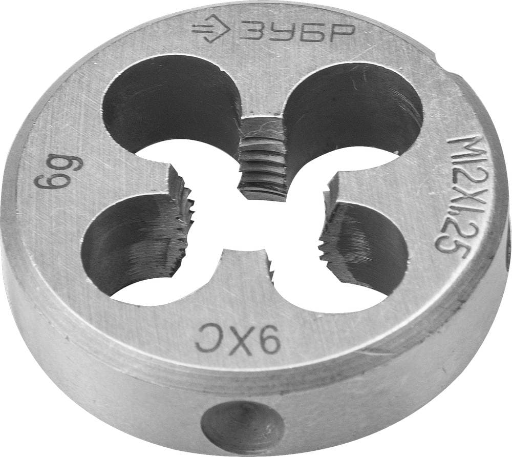 ЗУБР М12 x 1.25 мм, сталь 9ХС, плашка круглая ручная (4-28022-12-1.25)