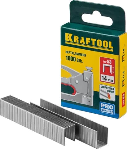 KRAFTOOL скобы тип 53 (A/10/JT21), 14 мм, калибр 23GA. 1000 шт (31670-14)