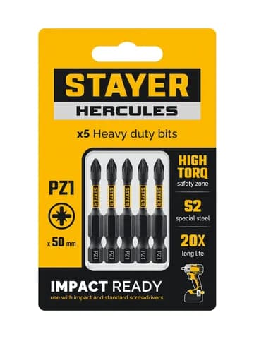 STAYER HERCULES, PZ1, 50 мм, 5 шт, торсионные биты (26233-1-50-5)