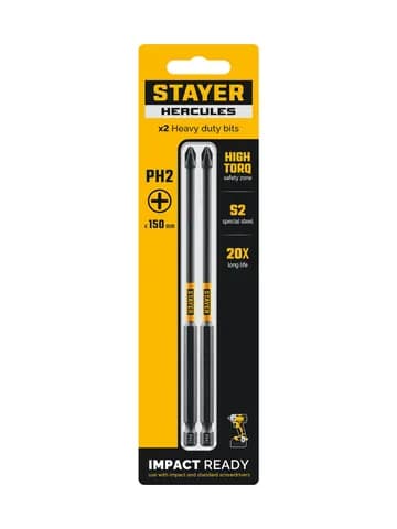STAYER HERCULES, PH2, 150 мм, 2 шт, торсионные биты (26231-2-150-2)