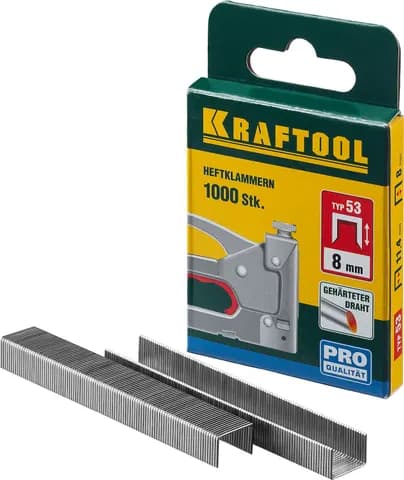 KRAFTOOL скобы тип 53 (A/10/JT21), 8 мм, калибр 23GA. 1000 шт (31670-08)