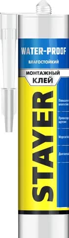 STAYER WATERPROOF, 280 мл, белый, влагостойкий монтажный клей, Professional (41325)