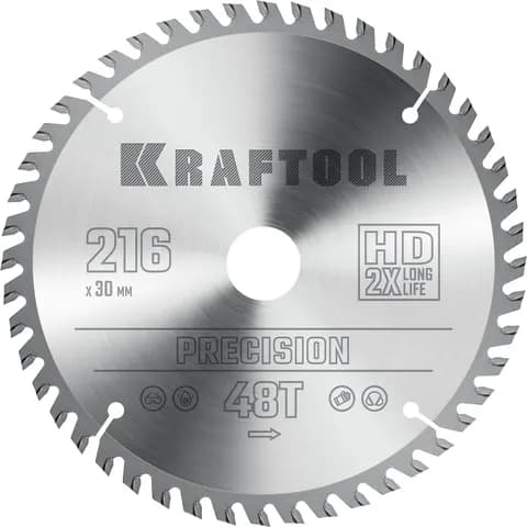 KRAFTOOL Precision, 216 х 30 мм, 48Т, пильный диск по дереву (36952-216-30)