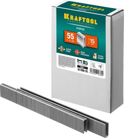 KRAFTOOL скобы тип 55 (90/C), 15 мм, калибр 18GA. 5000 шт (31789-15)