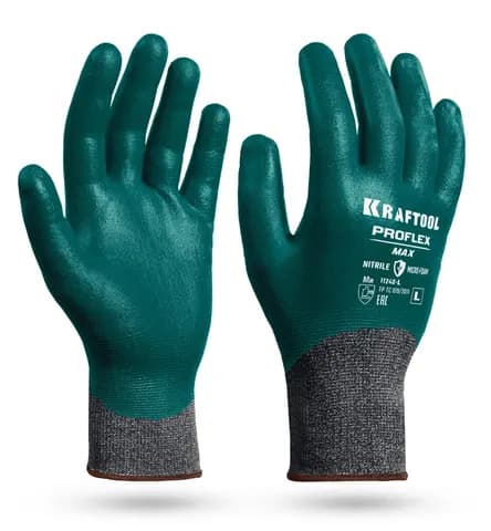 KRAFTOOL ProFlex Max, L (9), полный облив, эластичные перчатки, вспененное нитриловое покрытие, 15 класс (11240-L)