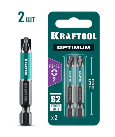 KRAFTOOL OPTIMUM PZ/FL 2, 50 мм, 2 шт, биты (261241-2-50-2)