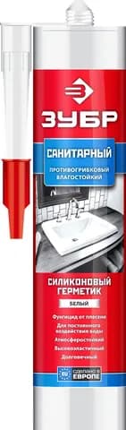 ЗУБР 280 мл, белый, санитарный силиконовый герметик (41235-0)