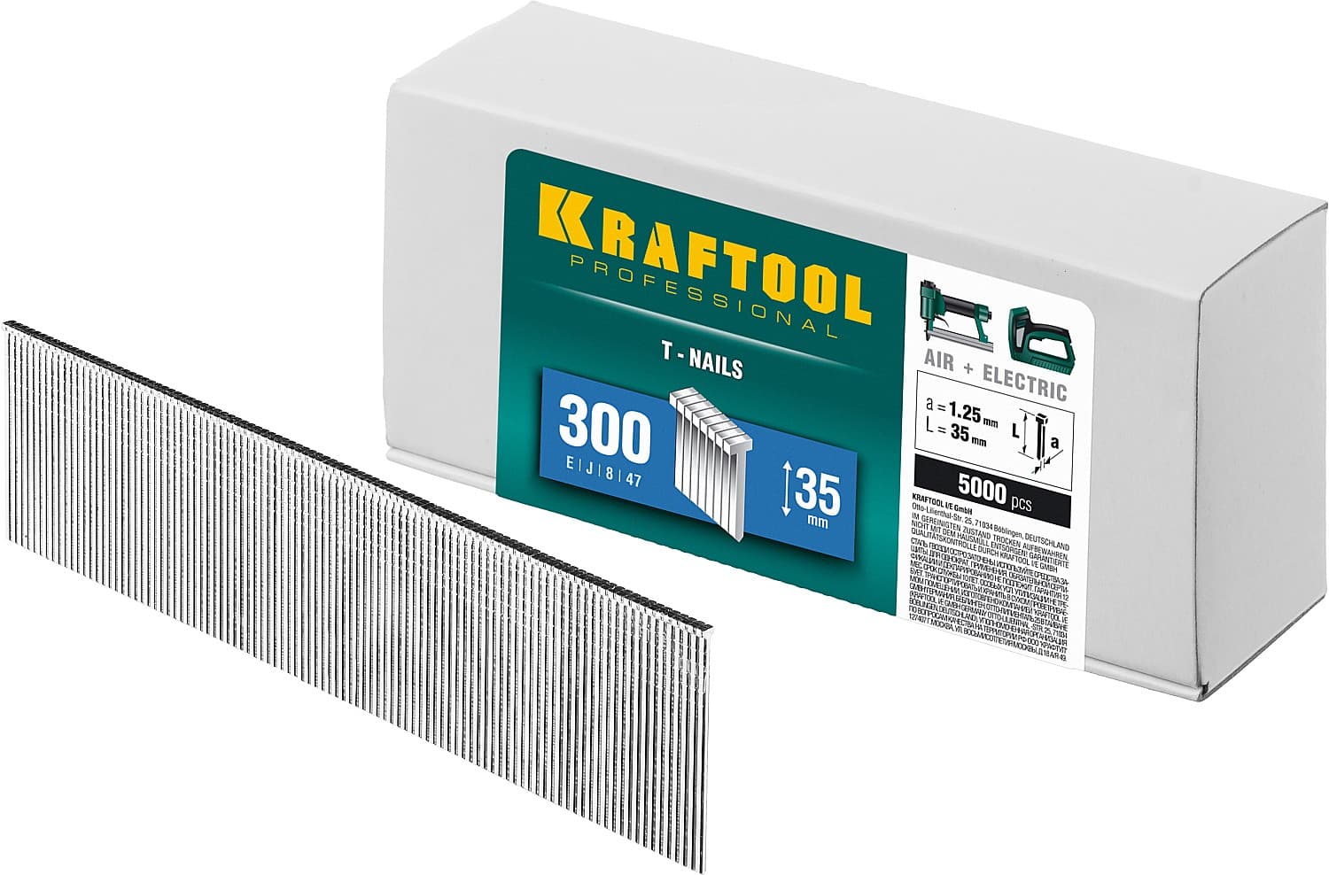 KRAFTOOL гвозди тип 300 (47/J/ F), 35 мм, калибр 18GA. 5000 шт (31785-35)