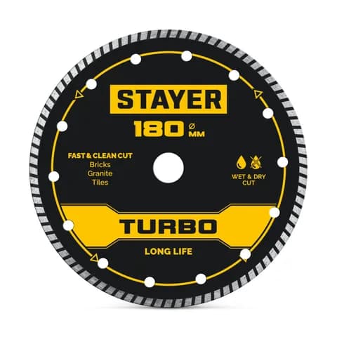 STAYER TURBO 180 мм (22.2 х 7 х 2.6 мм), сегментированный алмазный диск (3662-180)