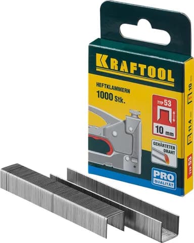 KRAFTOOL скобы тип 53 (A/10/JT21), 10 мм, калибр 23GA. 1000 шт (31670-10)
