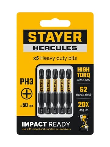 STAYER HERCULES, PH3, 50 мм, 5 шт, торсионные биты (26231-3-50-5)