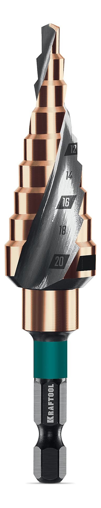 KRAFTOOL COBALT 4-20мм, 9 ступеней, азотирование, винтовая спираль, сверло ступенчатое(29691-4-20-9)