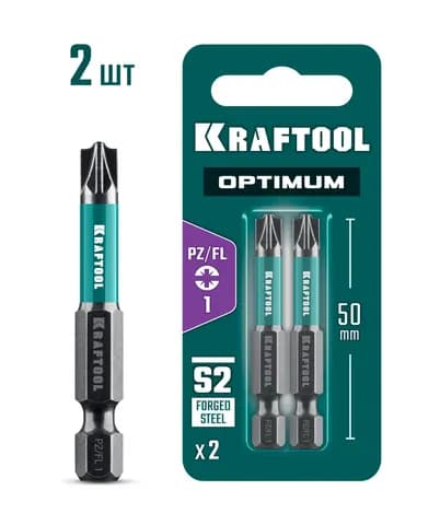 KRAFTOOL OPTIMUM PZ/FL 1, 50 мм, 2 шт, биты (261241-1-50-2)