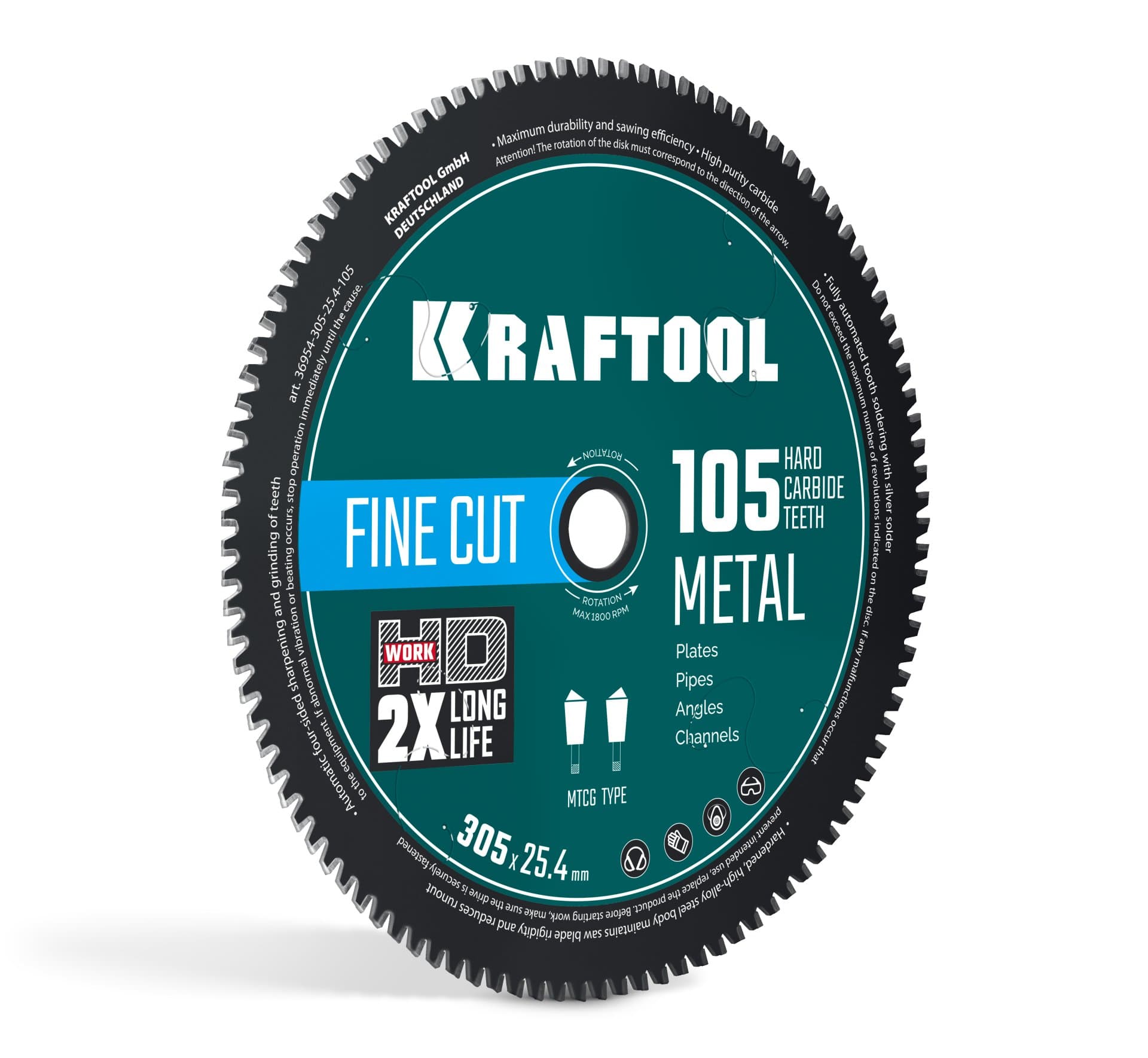 KRAFTOOL Metal Cut 305 х 25.4 мм, 105Т, диск пильный по металлу и стали (36954-305-25.4-105)