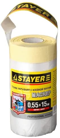 STAYER 0.55 х 15 м, 9 мкм ПВД, защитная пленка-маскер с клейкой лентой (12255-055-15)