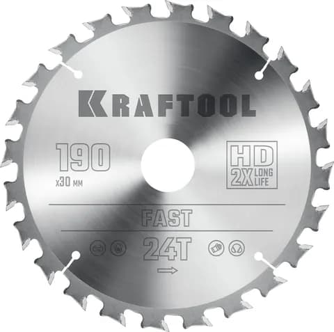 KRAFTOOL Fast, 190 х 30 мм, 24Т, пильный диск по дереву (36950-190-30)