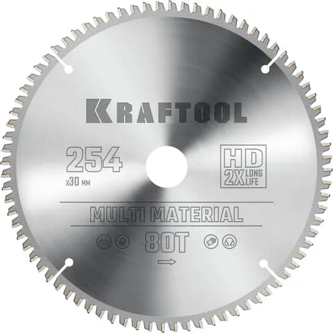 KRAFTOOL Multi Material, 254 х 30 мм, 80Т, пильный диск по алюминию (36953-254-30)
