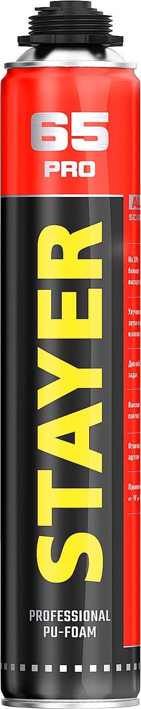STAYER PRO 65, 800 мл, выход до 65 л, пистолетная, всесезонная, монтажная пена, Professional (41137)