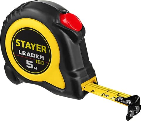 STAYER Leader, 5 м х 19 мм, рулетка с автостопом, Professional (3402-05-19)
