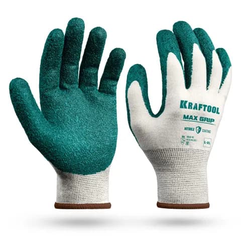 KRAFTOOL MaxGrip, L-XL, х/б перчатки с текстурированным нитриловым обливом, 15 класс (11243-XL)