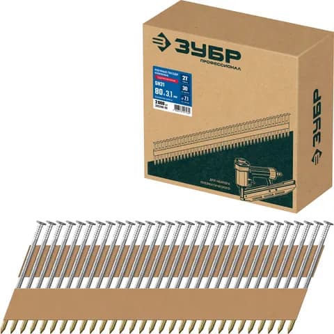 ЗУБР SN21 80 х 3.1 мм, реечные гвозди рифленые оцинкованные, 2010 шт (305396-80)