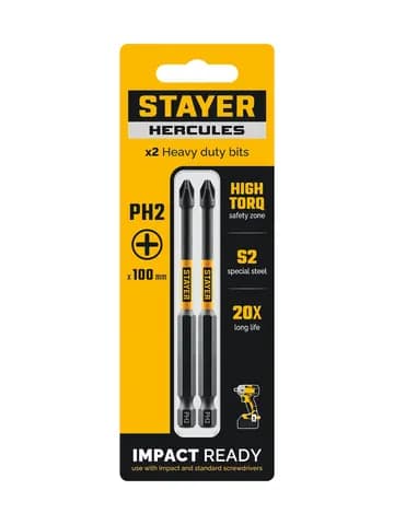 STAYER HERCULES, PH2, 100 мм, 2 шт, торсионные биты (26231-2-100-2)