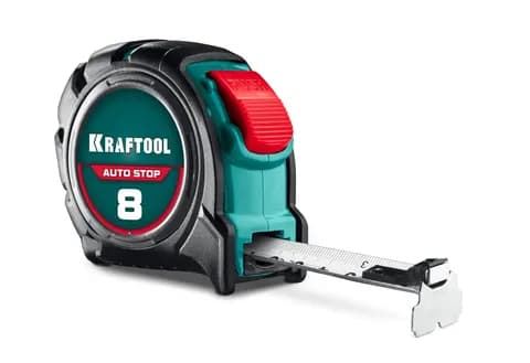 KRAFTOOL AutoStop 8м х 25мм, профессиональная рулетка с автостопом (3412-8-25)