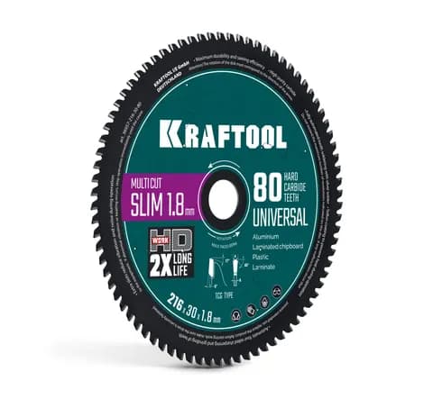 KRAFTOOL Slim multi cut 216 х 30 x 1.8 мм, 80Т, диск пильный по дереву (36957-216-30-80)