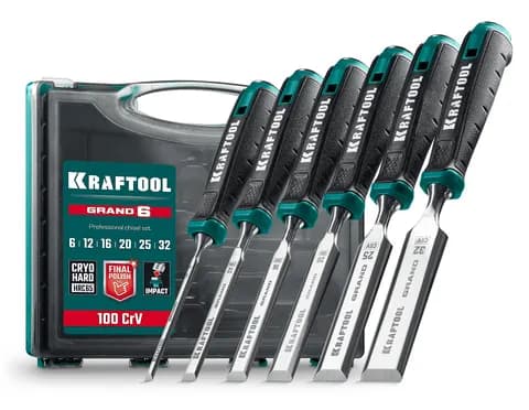 KRAFTOOL GRAND-6 набор стамесок-долот с двухкомпонентной рукояткой, 6 шт
