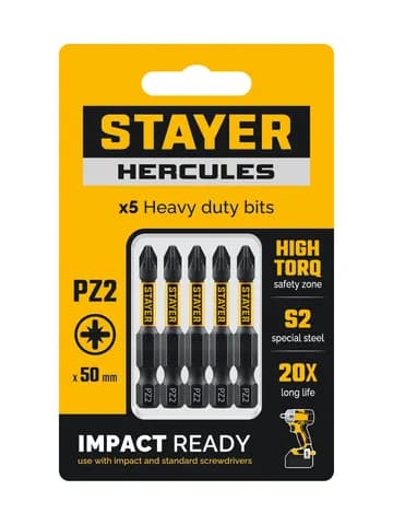 STAYER HERCULES, PZ2, 50 мм, 5 шт, торсионные биты (26233-2-50-5)