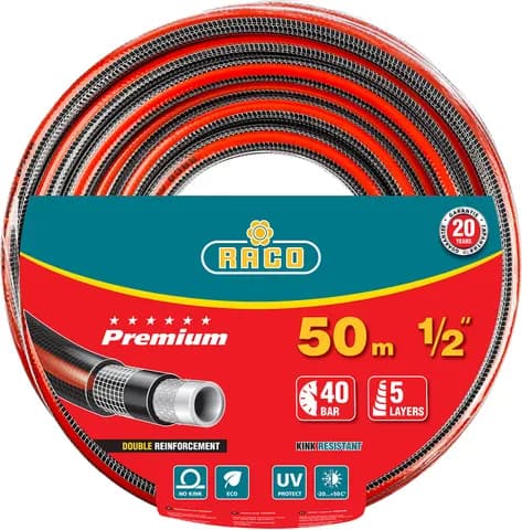 RACO PREMIUM, 1/2″, 50 м, 40 атм, пятислойный, усиленный двумя слоями армирования, поливочный шланг (40300-1/2-50)