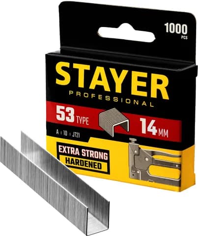 STAYER скобы тип 53 (A/10/JT21), 14 мм, калибр 23GA. 1000 шт. (3159-14)
