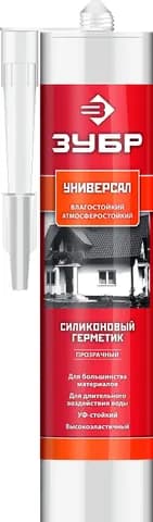 ЗУБР 280 мл, прозрачный, универсальный силиконовый герметик (41233-2)